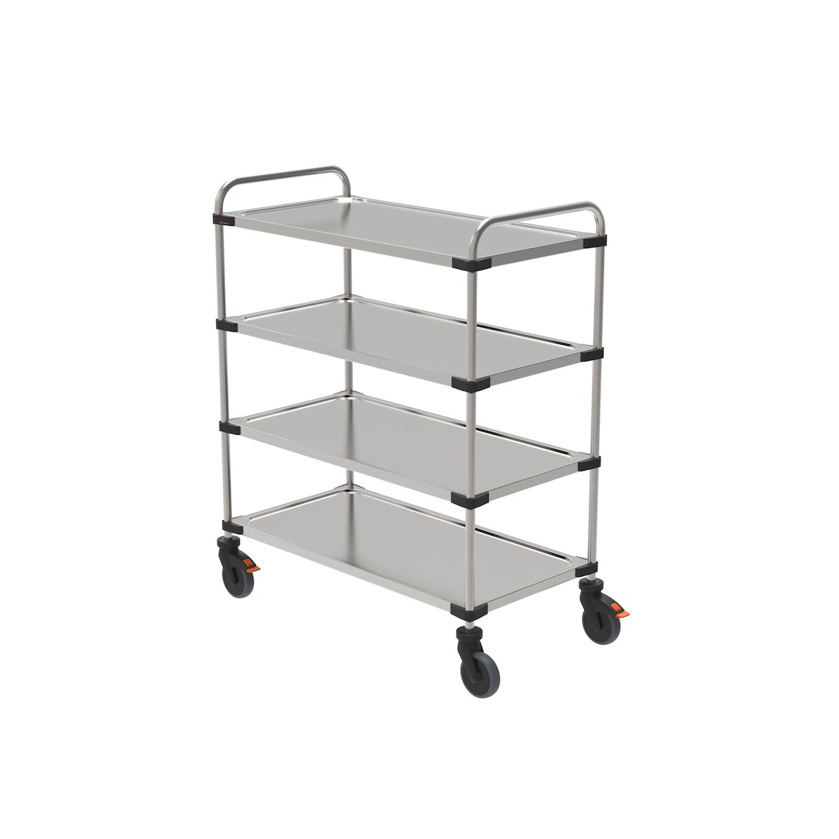Rieber Servierwagen aus Edelstahl, leichte Ausführung, Rundrohr-Schiebebügel, 4 Borde, Bordgröße 1000 x 500 mm, unmontiert Image