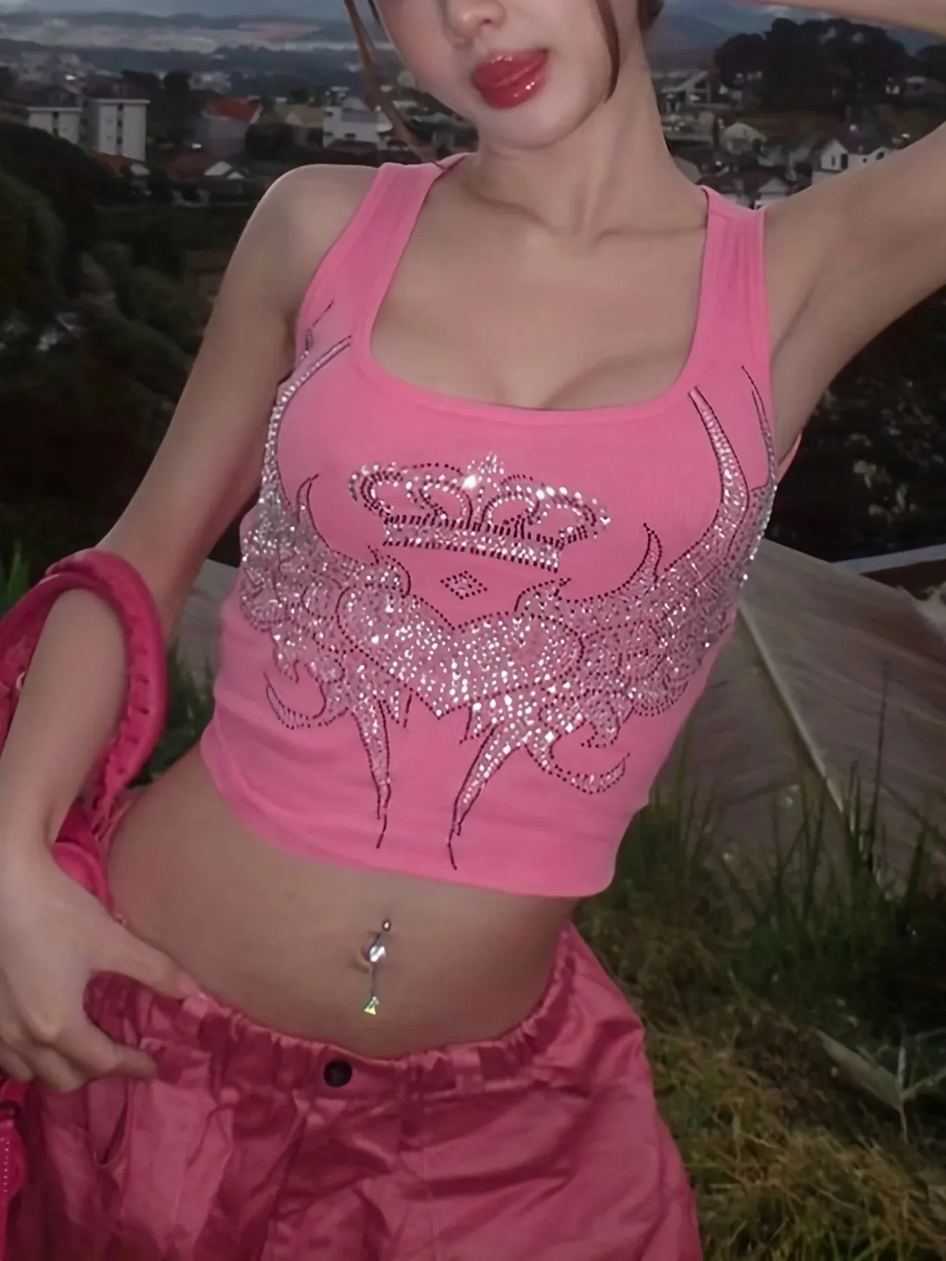 Dulzura Women Fashion Y2K Streetwear Party Club Pink Crop Tank Tops Camis 2025 Summer Clothes Wholesale Items For Business T3211