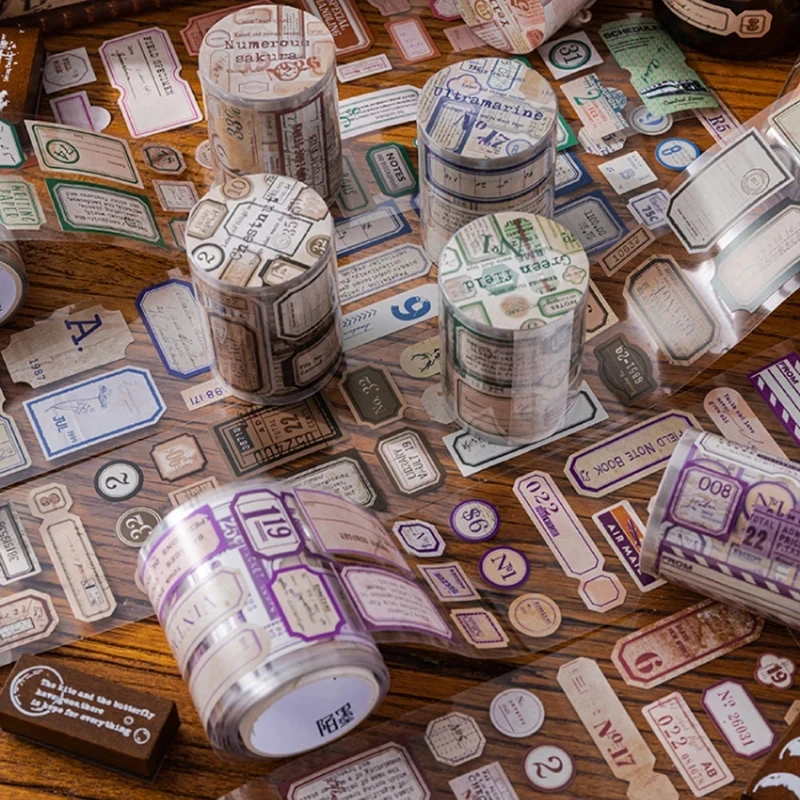 55mm*2m Vintage Label Washi Tape PET Dekorative Stick Etiketten für DIY Tagebuch Album Scrapbooking Material Image