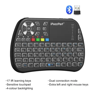 iPazzPort Bluetooth mini Keyboard with Touchpad,2.4Ghz , Backlight, Rechargeable, Compatible with Smart TV, Android TV Box, PC