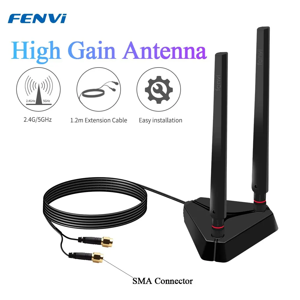 FENVI-Antenne de base arc-en-ciel, bande de touristes à gain élevé 2.4G/5 mesurz pour AX210 AX200 9260, carte WiFi, adaptateur PCIe de bureau, routeur sans fil I-