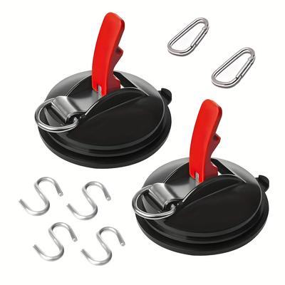 TEMU 2-pack Heavy-duty Suction Cup Hooks With Securing Clamp, Essential For Car Camping, Powerful Grip For Rv, Boat Windows, Glass Surfaces, Camping Tarps