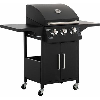Outsunny - Gasgrill bbq mit 3 Brennern je 3 kw mobiler Grillwagen mit 4 Rädern Grillnetz Image