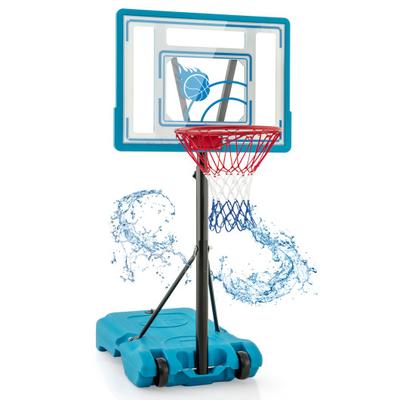 Costway 3.8-4.4 Feet Height Adjustable Pool Basketball Hoop for Kids Teens and Adults-Blue