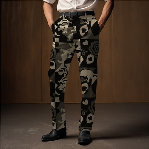 Farbblock Poker Abstrakt Herren 3D-Druck Hosen Hose Outdoor Strasse Tragen Sie, um zu arbeiten Polyester Wein Rote Blau S M L Hoch Elastizität Hose Image