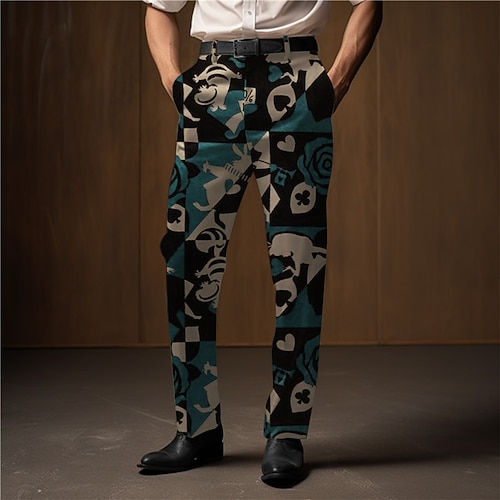 Farbblock Poker Abstrakt Herren 3D-Druck Hosen Hose Outdoor Strasse Tragen Sie, um zu arbeiten Polyester Wein Rote Blau S M L Hoch Elastizität Hose Image