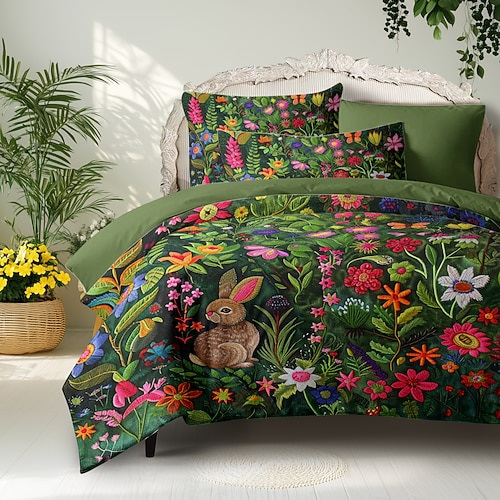 Bettbezug-Set mit Waldtieren – beinhaltet Bettbezug und Kissenbezüge – von der Natur inspiriertes Design mit Waldtieren – weicher und bequemer Stoff – perfekt für eine gemütliche Schlafzimmereinrichtung Image