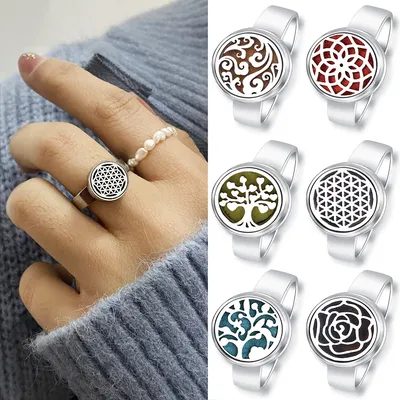 Aromatherapy Essential Oil Diffuser Rings Stainless Steel Spiral Open Perfume Locket Jewelry Rose