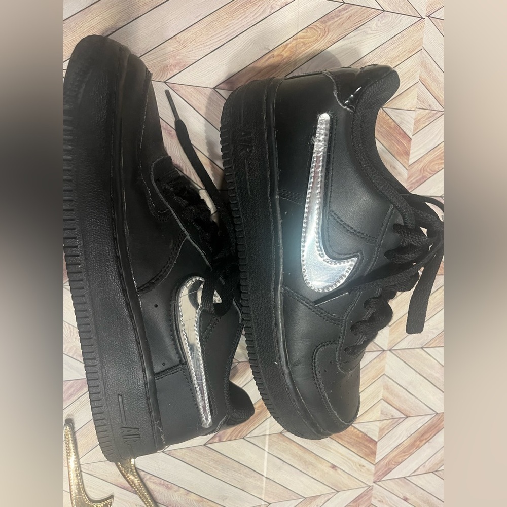Nike Shoes | Black Nike Air Forces With Gold, Silver And Rose Gold Velcro Nike Swooshes | Color: Black | Size: 4.5bb