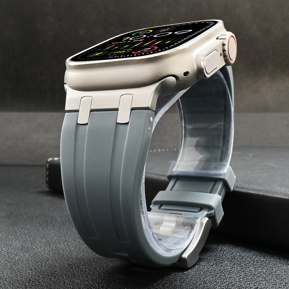 Titanfarbenes Silikonarmband mit Metallkopf für Apple Watch Ultra 2 49 mm 45/44/42 mm Kautschukarmband für Iwatch Serie 9 8 7 6 5 4 Se 3 Image