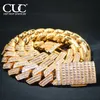 CUC 20 mm 2-reihige kubanische Baugette-Kette für Herren, Hip-Hop-Halskette, dick, schwer, Miami-Link, Gold, Silber, Farbe, Bling-Zirkonia, Rock-Schmuck