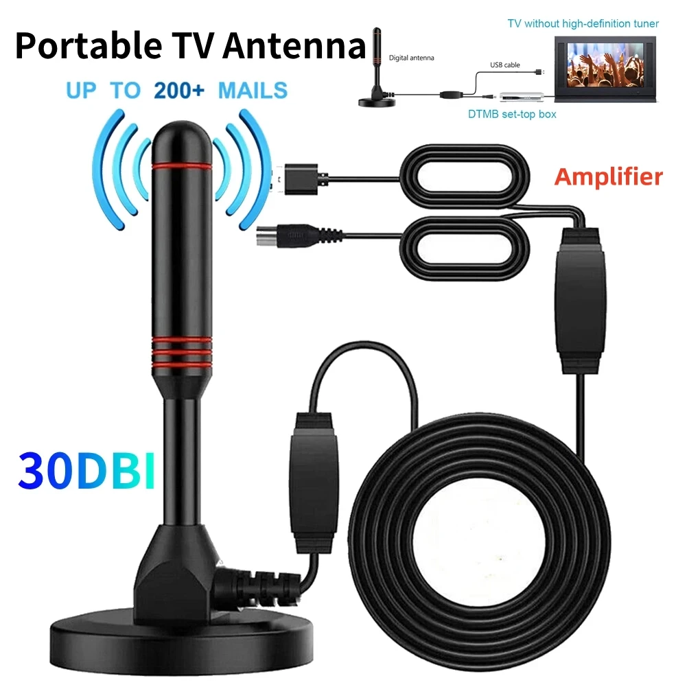 HD-Digital-TV-Antenne für den Innenbereich, verstärkt, DAB, hohe Verstärkung, 200 Meilen, mit Verstärker-Booster, VHF/UHF, schnelle Reaktion, Outdoor-Antennen-Set Image