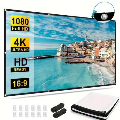 TEMU Tuogtci 100-inch 4k Hd Projector Screen, 16:9 Portable Foldable Anti-wrinkle Projection Screen, Double-sided Projection Compatible For Home Theater, Outdoor, Indoor, Parties, Office, Classroom