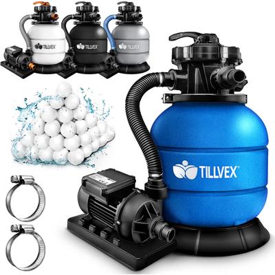 Tillvex - Sandfilteranlage Pool 7.900L/h inkl. 400g Filterbälle schwarz Filteranlage 7-Wege Ventil Image