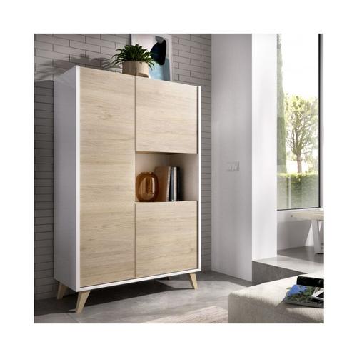 Wohnzimmer-Sideboard 135 cm mattweiß und Natureiche mit 3 Türen - Corato