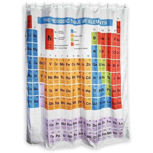 Duschvorhang Periodensystem der Elemente weiß, bedruckt, aus 100% Polyester. 180 x 180 cm.