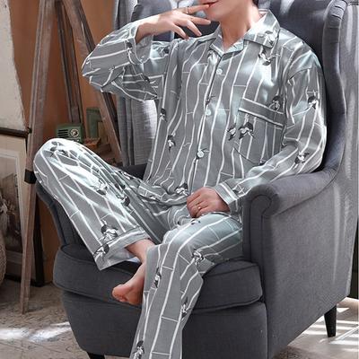 Men's Pajamas Loungewear Sets Sleepwear 1 set Stripe Graphic Prints Simple Fashion Home Bed Cotton Lapel Long Sleeve Pant Basic Fall Spring Blue Gray