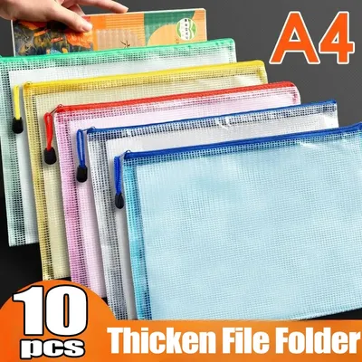 1/5/10Pcs Thicken Mesh Zipper Pouch Document Bag Waterproof Zip File Folders A4 Size School Office