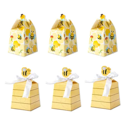 10/20pcs Paper Bee Favors Candy Boxes Gifts Box with White Ribbons for Kid Bee Birthday Party Baby