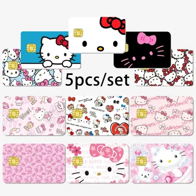 5pcs Hello Kittys Credit Debit Card Sticker Anime kt Pochacco cute Diy Waterproof Poker Sticker Film