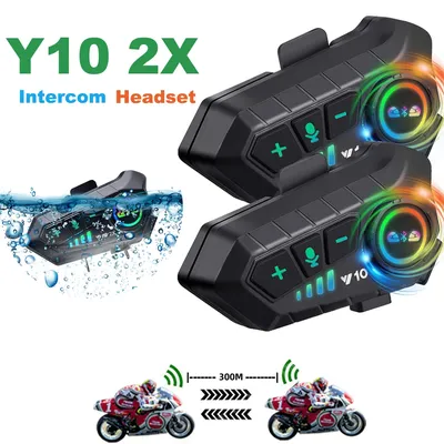 Kebidumei YP10 2X Wireless Bluetooth5.3 Motorcycle Helmet Intercom Headset Waterproof 300 m