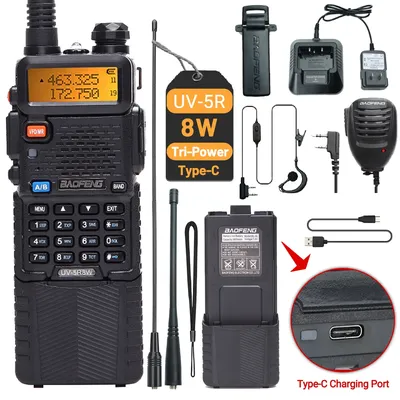 Baofeng UV-5R 8W 3800mAh Walkie Talkie Tri Power Type-C VHF UHF Dual Band Long Range For UV5R K5