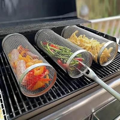1pc Stainless Steel BBQ Cage Grill Cage Perfect For OutdoorGrilling Camping Grill Accessories Tool