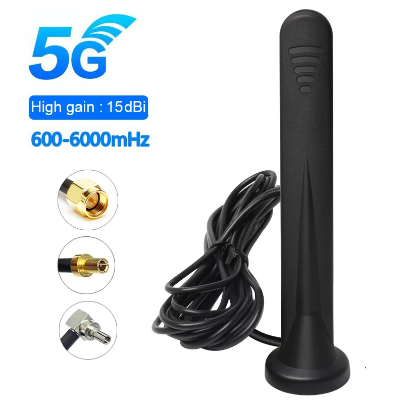 Antenna GSM 3G 4G 5G Antenna Omni esterna ad alto guadagno 15dBi RP SMA Maschio TS9 CRC9 Antenna magnetica impermeabile per modem router Wifi