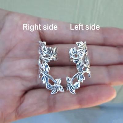 TEMU 1 Pair Women's Antique Silver Color Spring Leaf Ear Cuff Cartilage Earrings Unique Ear Clip Flower Handmade Jewelry Bride Wedding Gifts