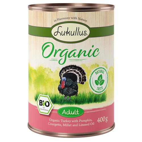 6x400g dinde, courgettes Lukullus Organic Adult nourriture humide pour chien