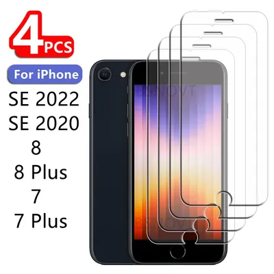 4/3/2/1Pcs For iPhone SE 2022 Glass iPhone SE 2022 2020 7 8 Plus Glass 9H HD Clear Cover Screen Protector iPhone SE 2022 Glass