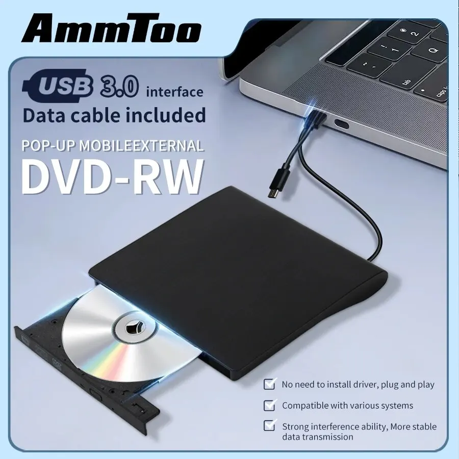 Externes DVD-Laufwerk, Hochgeschwindigkeits-USB3.0-CD, tragbares CD, DVD, RW, optisches Laufwerk, Rewriter, Player, Brenner, kompatibel mit Laptop/Desktop Image