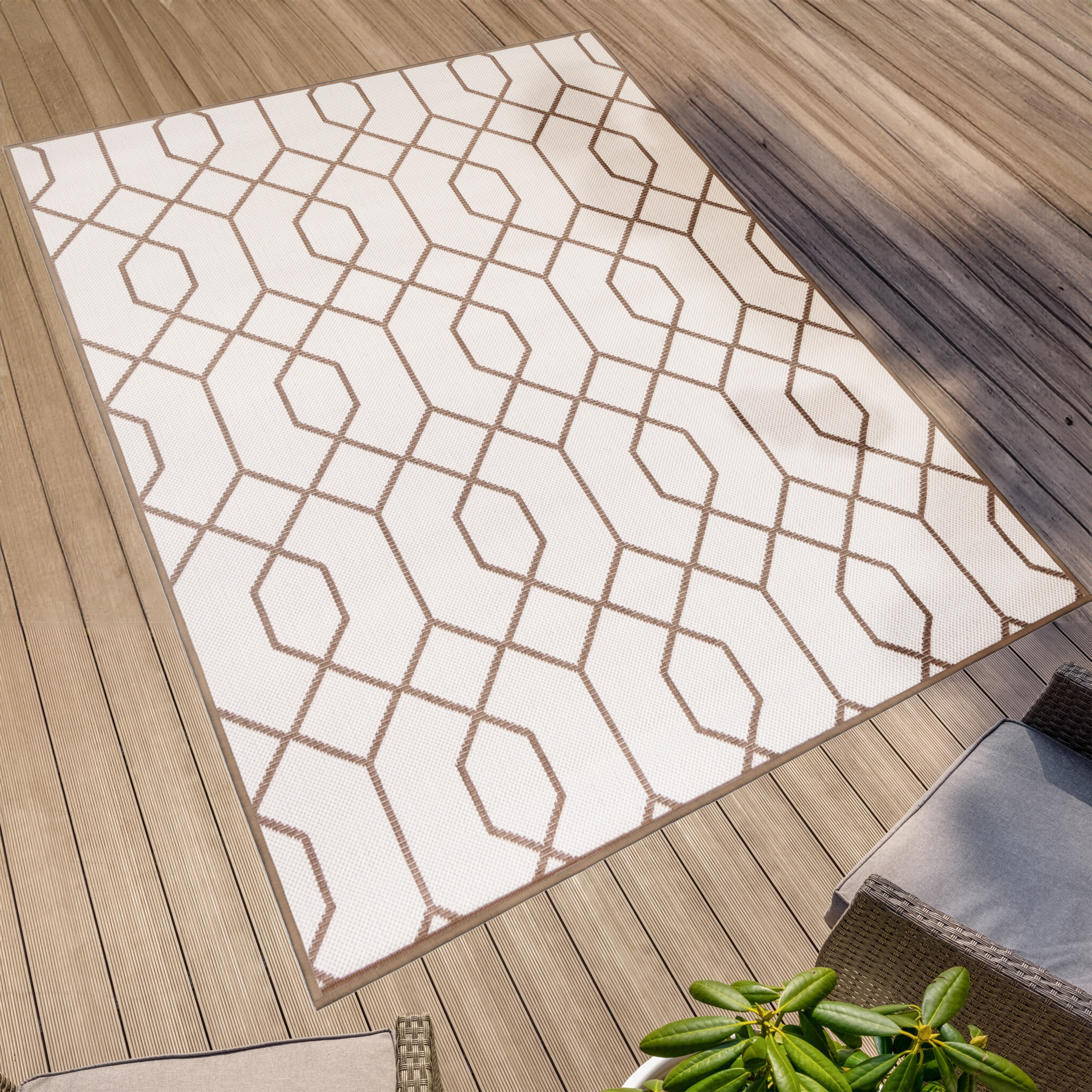Teppich "Outdoorteppich REVERSO - Geo River", braun (braun,beige), B:200cm H:5mm L:280cm, Polypropylen, PRIMAFLOR-IDEEN IN TEXTIL, Teppiche, Wendeteppich, modernes Design, In- und Outdoor geeignet, wasserfest Image