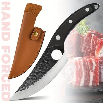 TEMU Chef Knife 6 Inch Handmade Boning Knife High Carbon Steel Meat Full Tang Handle Kitchen Cooking Knives With Sheath For Home, Camping, Hunting Image