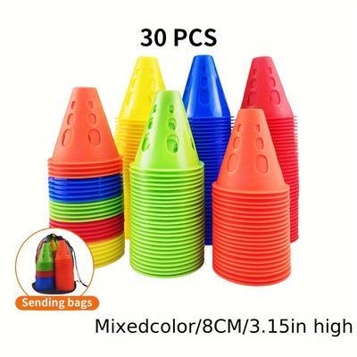 TEMU 30pcs Sports Training Cones, Durable Plastic Agility Field Marking Cones With Holes, Stackable And Portable For Athletic Drills, Traffic Safety, Roller Skating