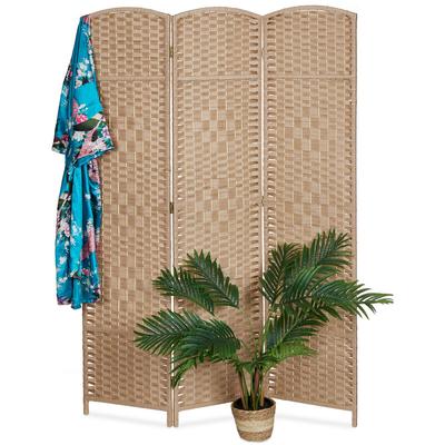 Paravent, 3-teilig, faltbarer Raumtrenner, HxB 170x120 cm, für innen, Trennwand, Holz, Papierseil, Image