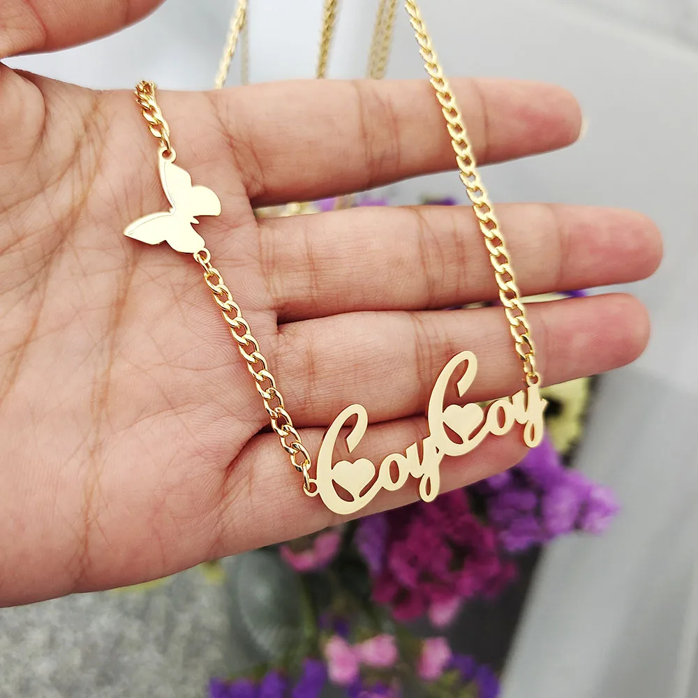 Custom Name Necklaces with Butter Heart Personalized Necklace Butterfly Pendant Letter Choker Necklaces Necklace with Butterfly