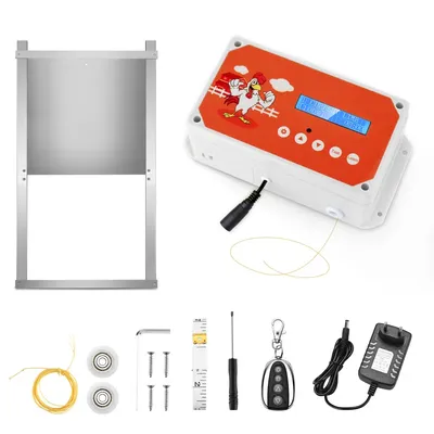 Automatic Chicken Coop Door Poultry Flap LCD Timer Light Sensor Remote Control Battery Power Pull