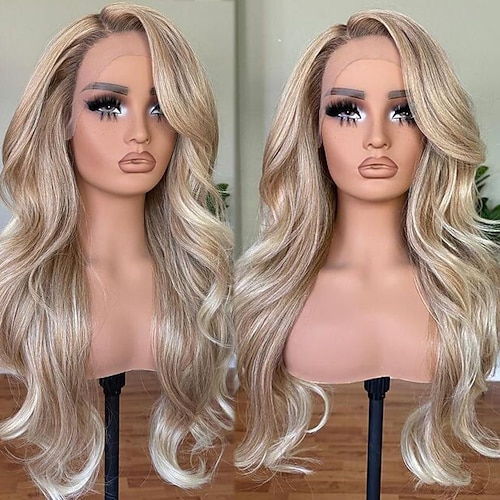 Remy Menschenhaar 13x4 Spitzenfront Perücke Freier Teil Brasilianisches Haar Wellen Mehrfarbig Perücke 130% 150% Haardichte mit Babyhaar Strähnchen / Balayage-Technik 100% Jungfrau Leimlos Vorgerupft Image