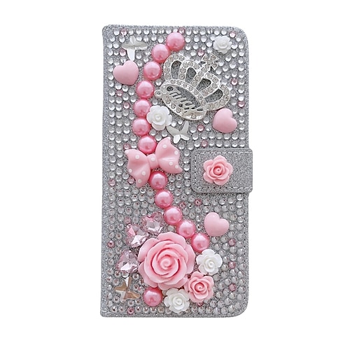 Handy Hülle Handyhüllen Für Samsung Galaxy S25 S24 S23 S22 S21 Ultra Plus A25 A15 A14 A34 A54 Brieftaschenhülle für Frauen Mädchen Mit Ständer Magnetisch Bling Glitzer glänzend Blumendruck TPU Strass Image