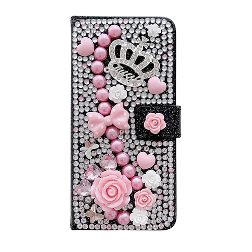 Handy Hülle Handyhüllen Für Samsung Galaxy S25 S24 S23 S22 S21 Ultra Plus A25 A15 A14 A34 A54 Brieftaschenhülle für Frauen Mädchen Mit Ständer Magnetisch Bling Glitzer glänzend Blumendruck TPU Strass Image
