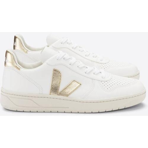 VEJA Herren Freizeitschuhe V-10 CHROMEFREE LEATHER EXTRA-WHITE_PLATINE, Größe 37 in Weiß