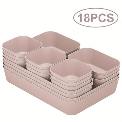 TEMU 18 Pcs Plastic Drawer Organizers, Bathroom Drawer Organizer Bins, Desk And Vanity Organizer Plastic Tray, Makeup Organizer And Storage For Bedroom, Kitchen Gadgets Utensils And Office (pink)