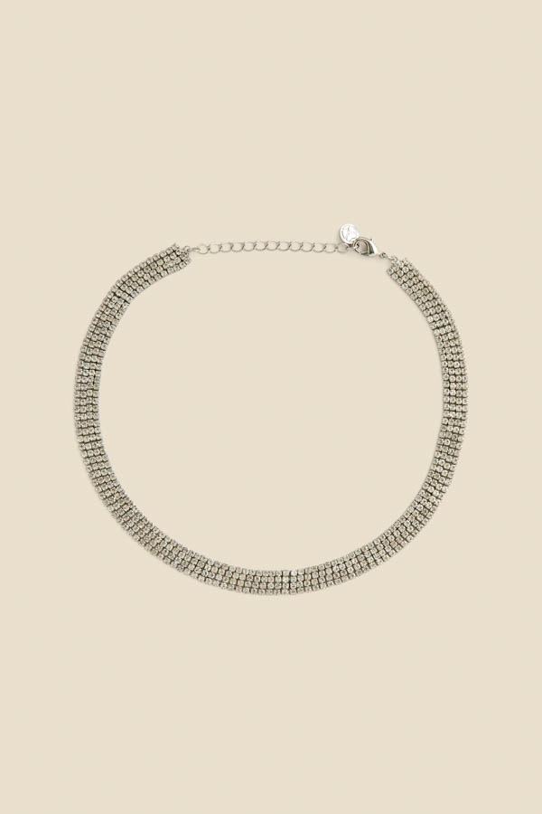 Sosandar Womens Silver Rhinestone Choker Necklace - One Size | Sosandar Sale | Discount Designer Brands
