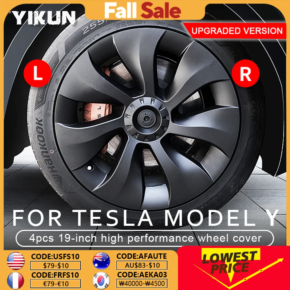 4PCS Wheel Cover Performance Replacement for Tesla Model Y 19 Inch Wheel Caps Automobile Hubcap Full Cover Accessorie 2023 2024