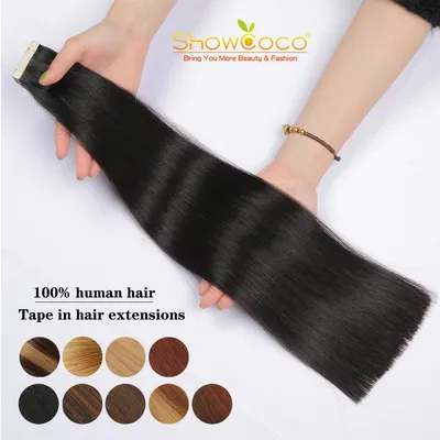 ShowCoco Double Drawn Tape In Human Hair Extension 100% Human Hair Ombre Color Thick Ends Straight