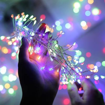 Solar Waterproof Copper Wire String Lights LED Firecracker Lights 6m 200LEDs Indoor Outdoor Holiday Garden Christmas Party Halloween Decoration Multi Color Lights