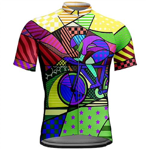 Herren Radtrikot Farbblock Kurzarm Fahhrad T-Shirt Trikot Oberteil mit 3 Gesäßtaschen Mountainbike MTB Schnelltrocknend Atmungsaktiv Sport Gelb Blau Purpur Bekleidung Image