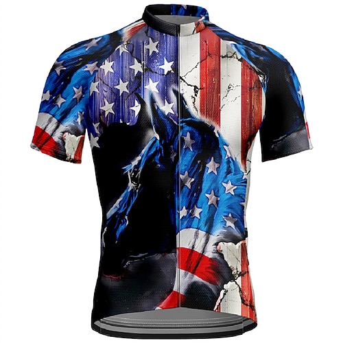 Amerikas 250. Jahrestag Tag der Unabhängigkeit Herren Radtrikot Löwe Nationalflagge Kurzarm Fahhrad T-Shirt Trikot Oberteil mit 3 Gesäßtaschen Mountainbike MTB Schnelltrocknend Atmungsaktiv Sport Rot Image