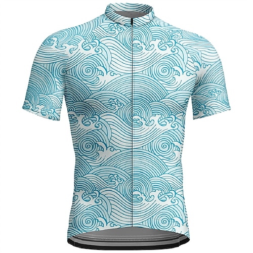 Herren Radtrikot Grafik Kurzarm Fahhrad T-Shirt Trikot Oberteil mit 3 Gesäßtaschen Mountainbike MTB Schnelltrocknend Atmungsaktiv Sport Himmelblau Bekleidung Image